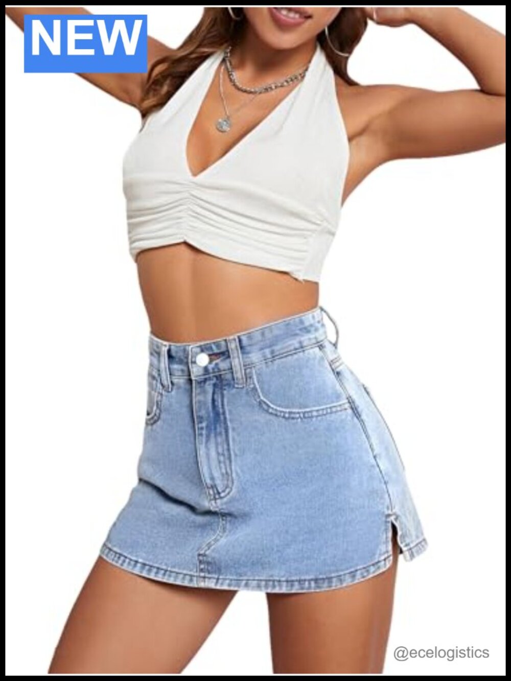High Waist Denim Short Skorts with Pockets Zipper Button